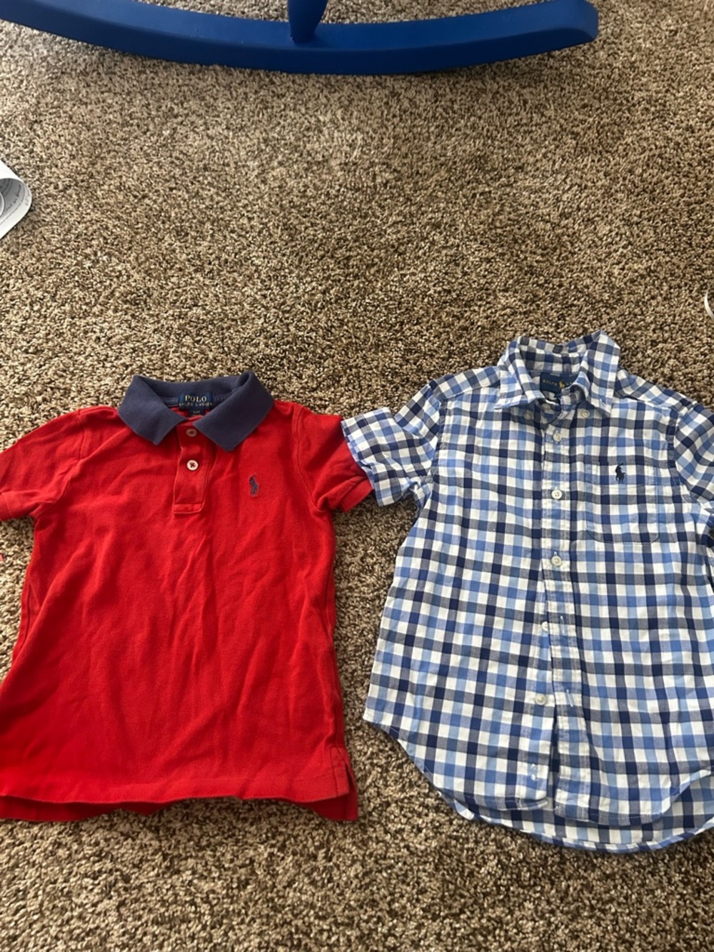 Ralph Lauren Kids Red Polo with Navy Collar & Blue Gingham Button Shirt